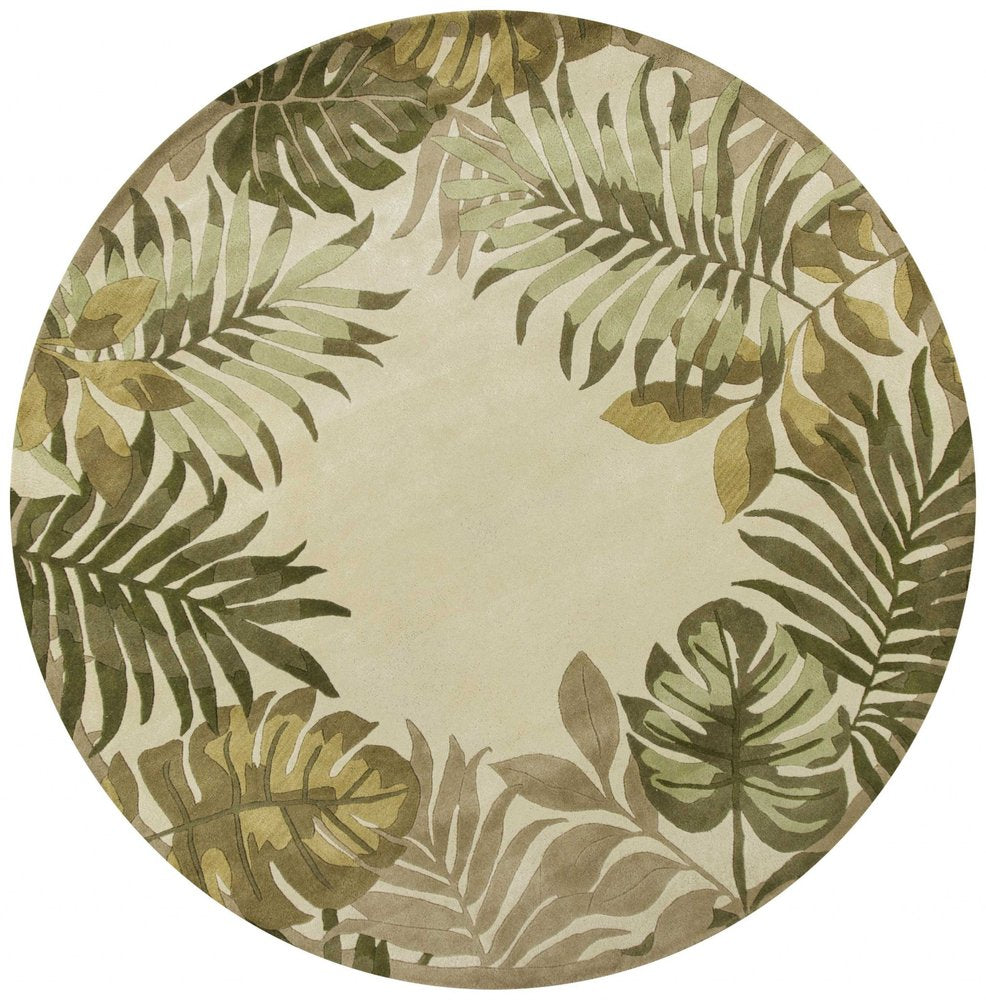 5' X 8' Ivory And Green Wool Botanical Leaves Hand Tufted Area Rug