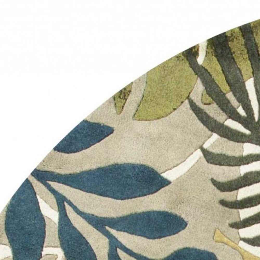 8' X 11' Ivory Green And Blue Wool Botanical Leaves Hand Tufted Area Rug