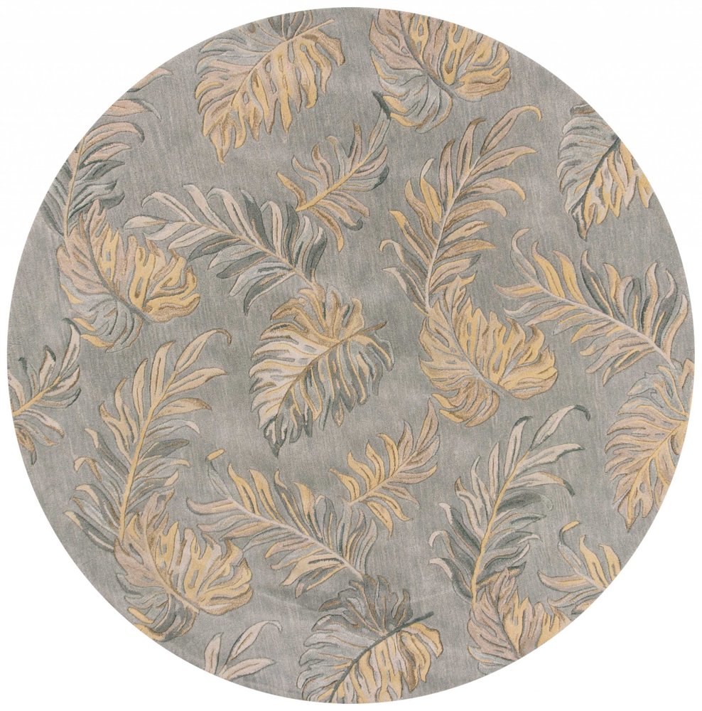 5' X 8' Gray And Taupe Wool Botanical Leaves Hand Tufted Area Rug