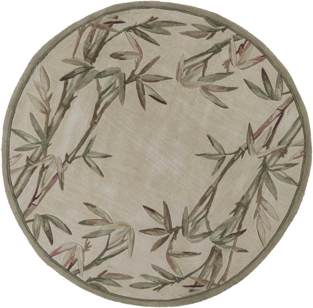 10' Ivory Green And Brown Wool Botanical Leaves Hand Tufted Runner Rug