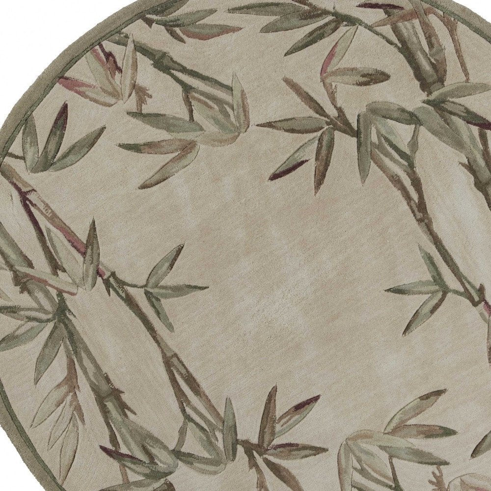 10' Ivory Green And Brown Wool Botanical Leaves Hand Tufted Runner Rug