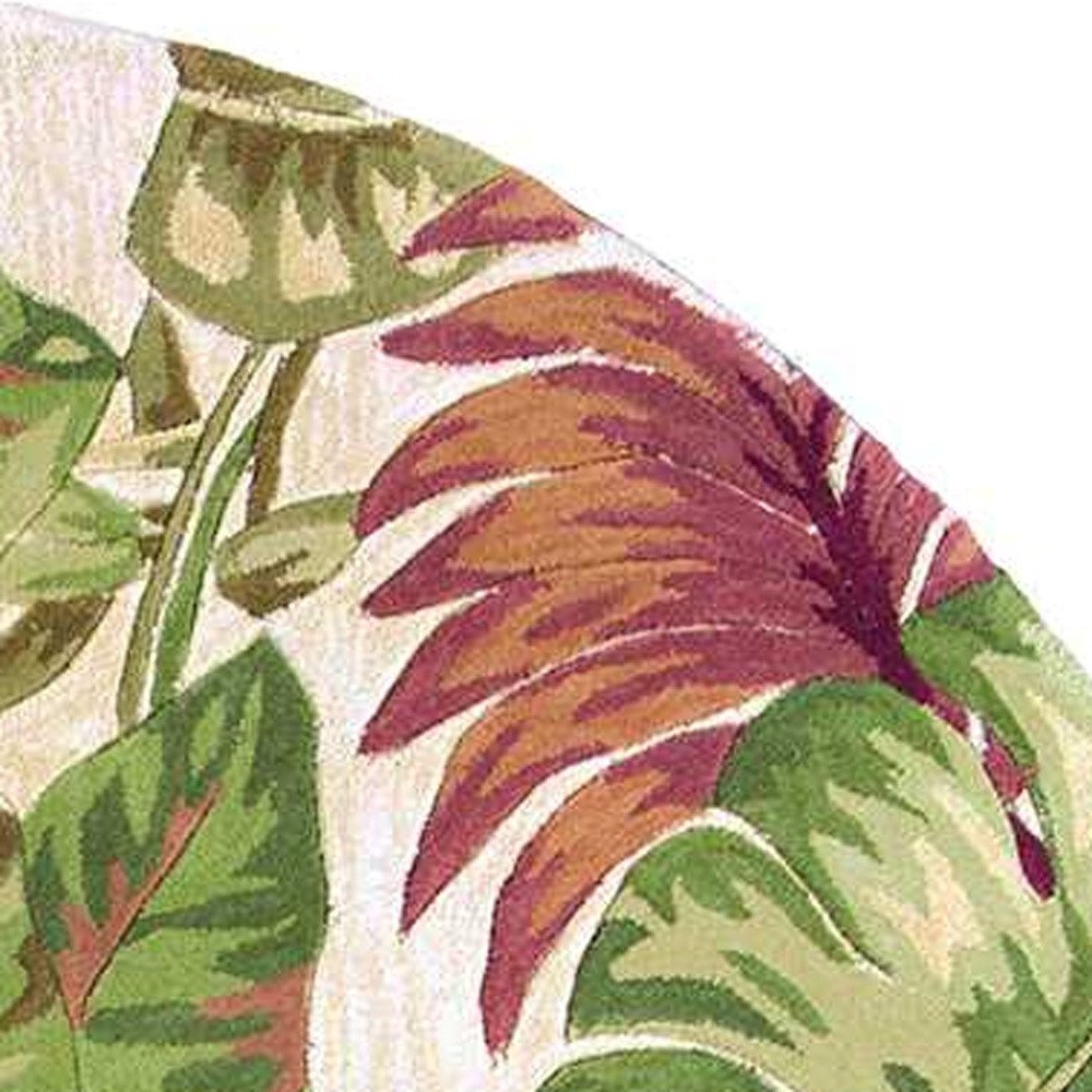 10' Beige Green And Pink Wool Botanical Leaves Hand Tufted Runner Rug