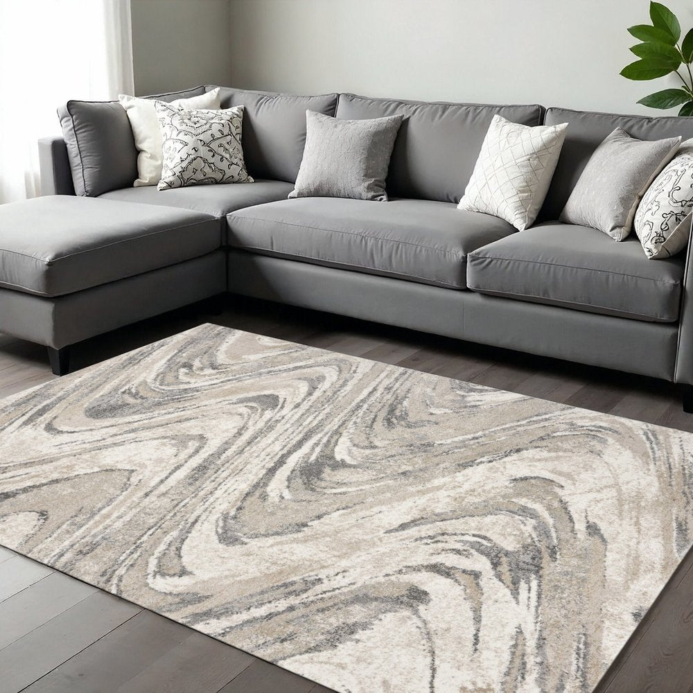 9' X 13' Gray And Tan Abstract Area Rug