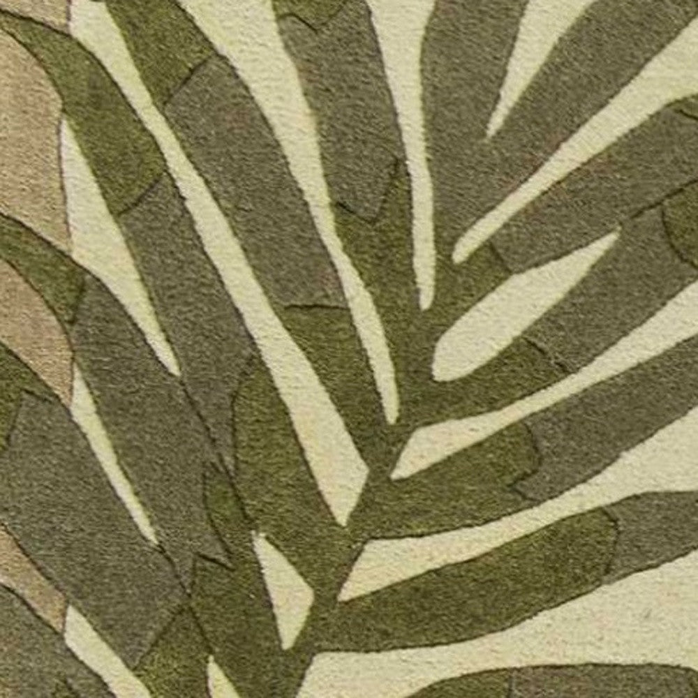 5' X 8' Ivory And Green Wool Botanical Leaves Hand Tufted Area Rug