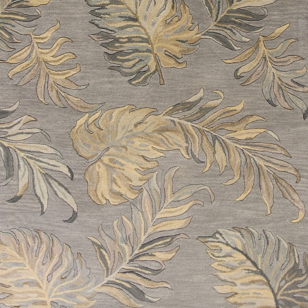 5' X 8' Gray And Taupe Wool Botanical Leaves Hand Tufted Area Rug