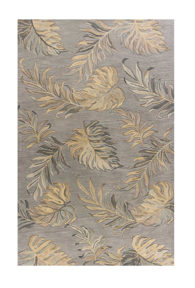 5' X 8' Gray And Taupe Wool Botanical Leaves Hand Tufted Area Rug