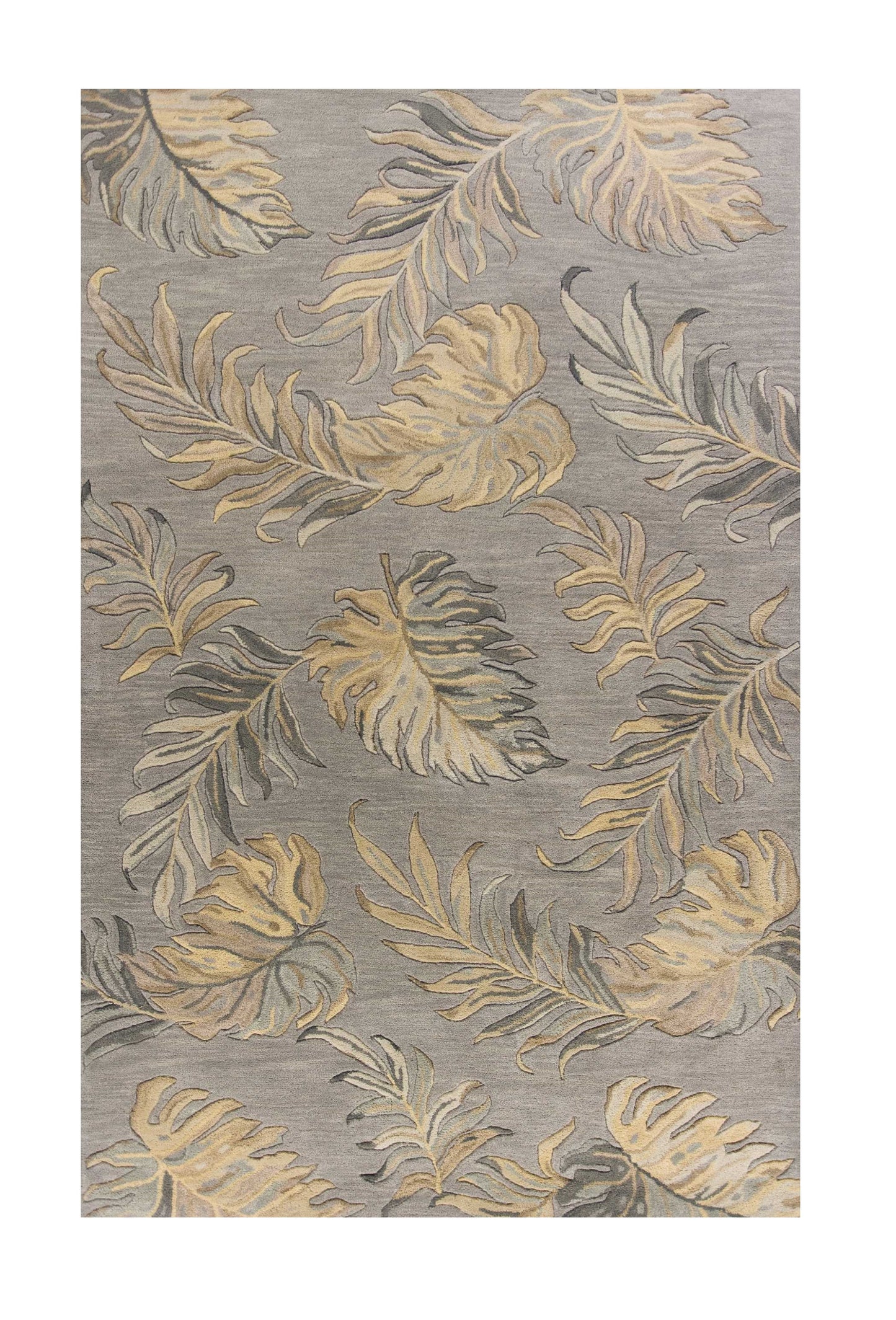 5' X 8' Gray And Taupe Wool Botanical Leaves Hand Tufted Area Rug