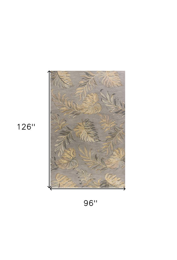 5' X 8' Gray And Taupe Wool Botanical Leaves Hand Tufted Area Rug