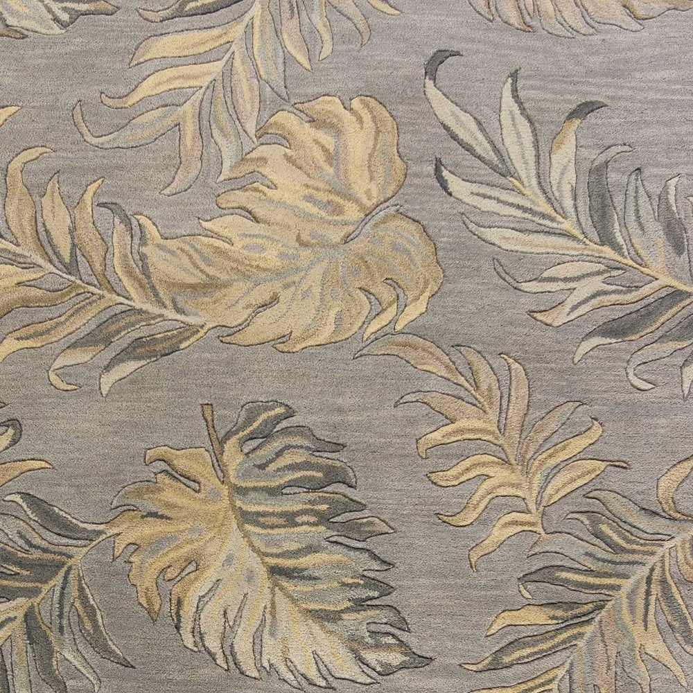 5' X 8' Gray And Taupe Wool Botanical Leaves Hand Tufted Area Rug