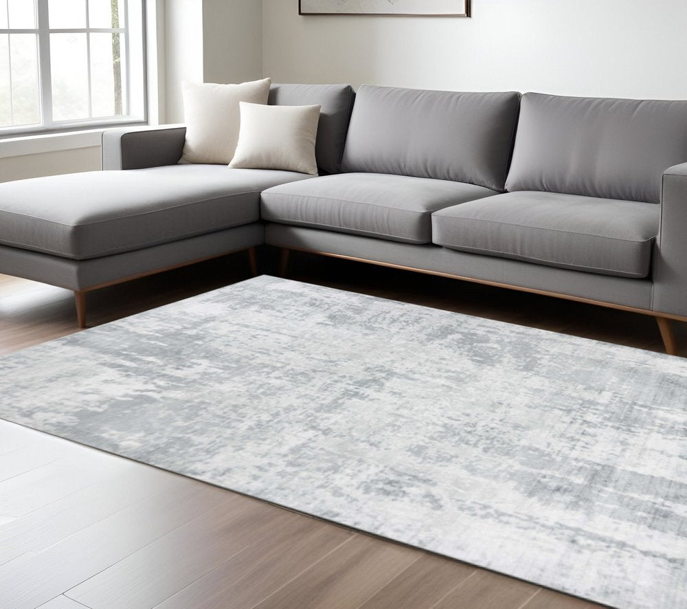 8' X 10' Dark Gray And Light Gray Abstract Hand Loomed Area Rug