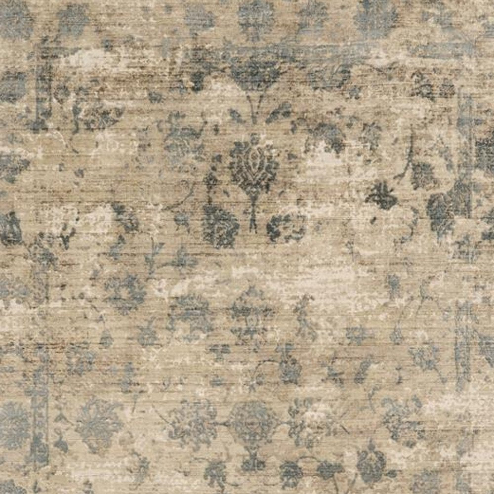 5' X 7' Beige And Blue Floral Medallion Hand Loomed Area Rug