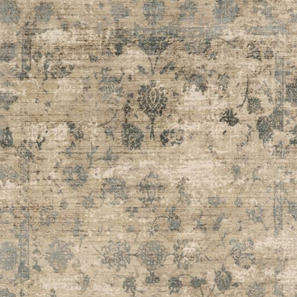 5' X 7' Beige And Blue Floral Medallion Hand Loomed Area Rug