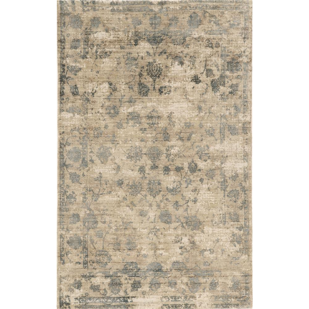5' X 7' Beige And Blue Floral Medallion Hand Loomed Area Rug
