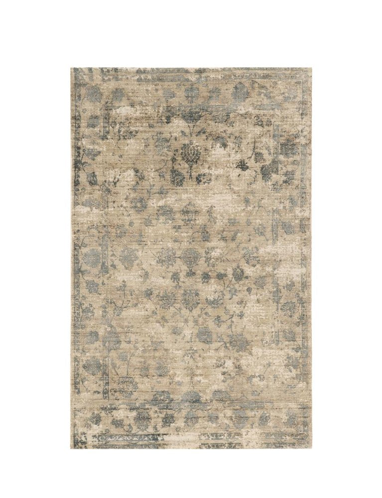5' X 7' Beige And Blue Floral Medallion Hand Loomed Area Rug