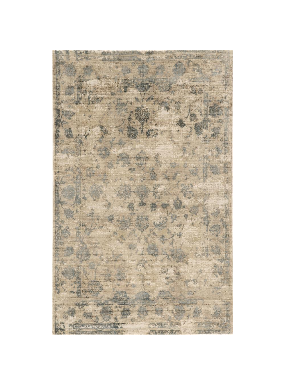 5' X 7' Beige And Blue Floral Medallion Hand Loomed Area Rug