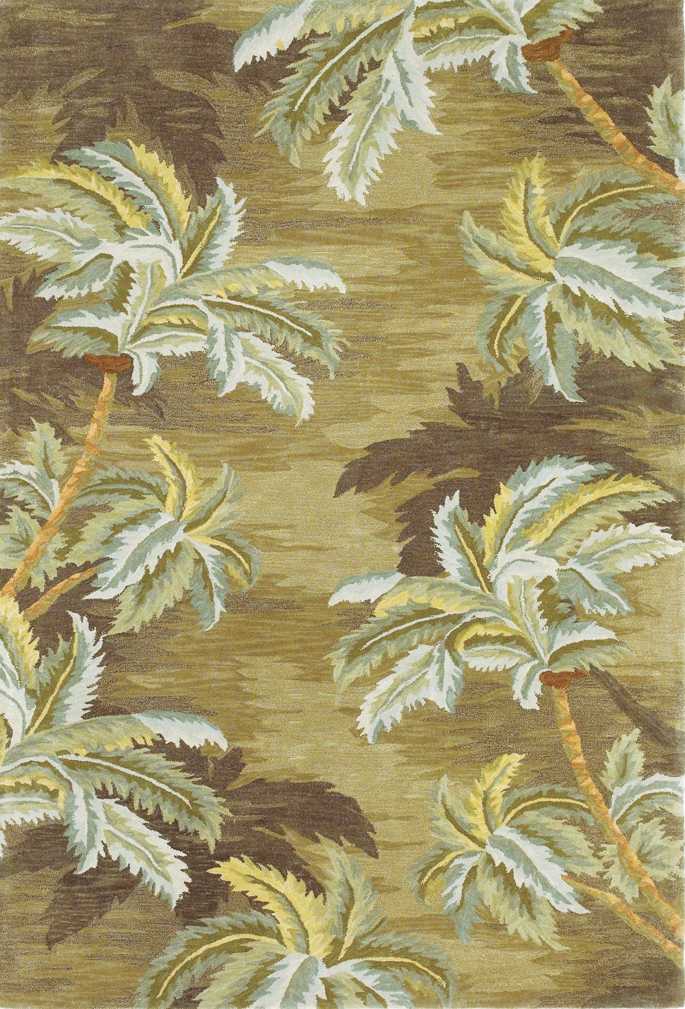 8' Moss Green And Yellow Wool Tropical Botanical Hand Tufted Round Rug