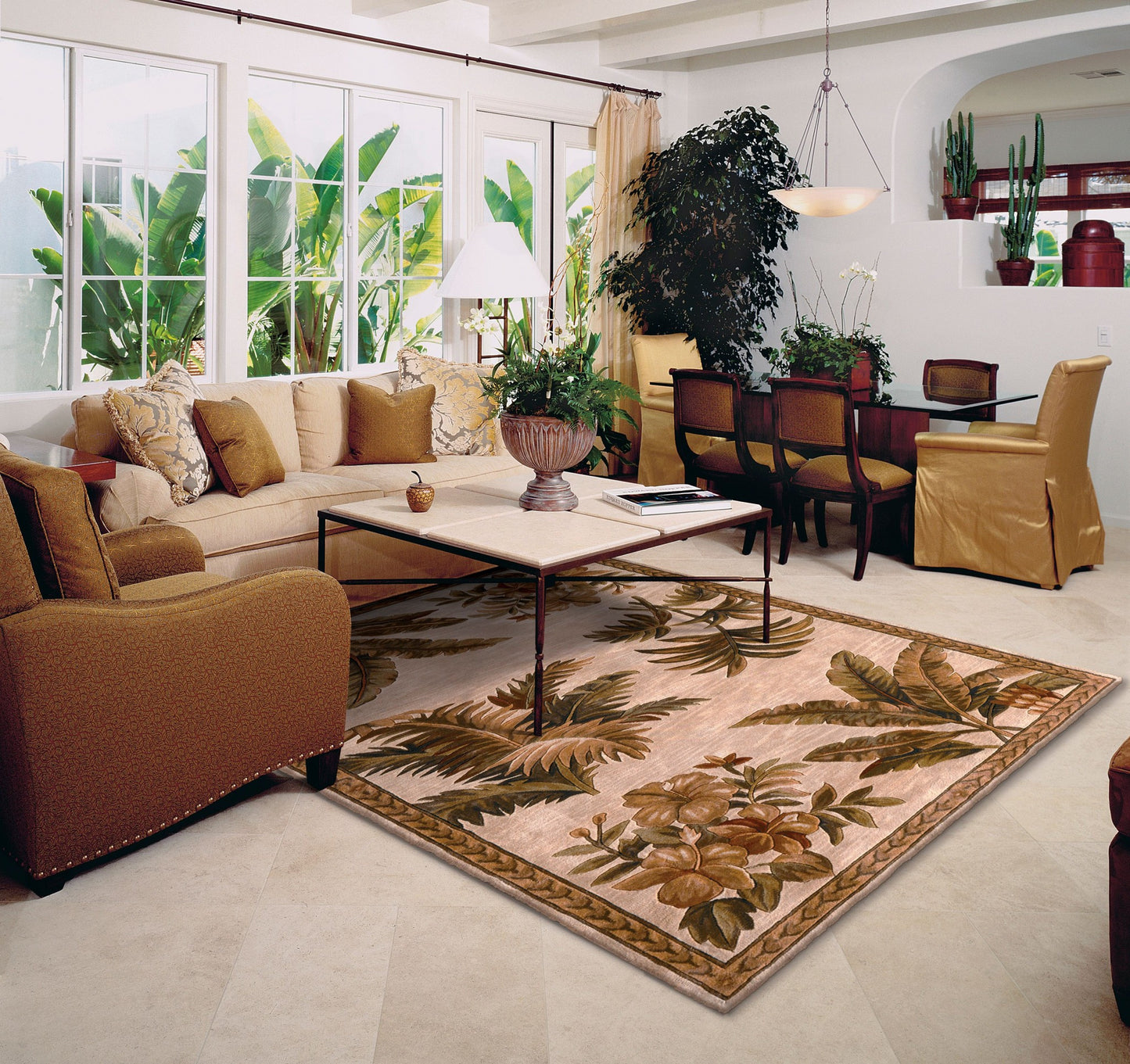 10' Ivory Green And Brown Wool Tropical Botanical Hand Tufted Runner Rug