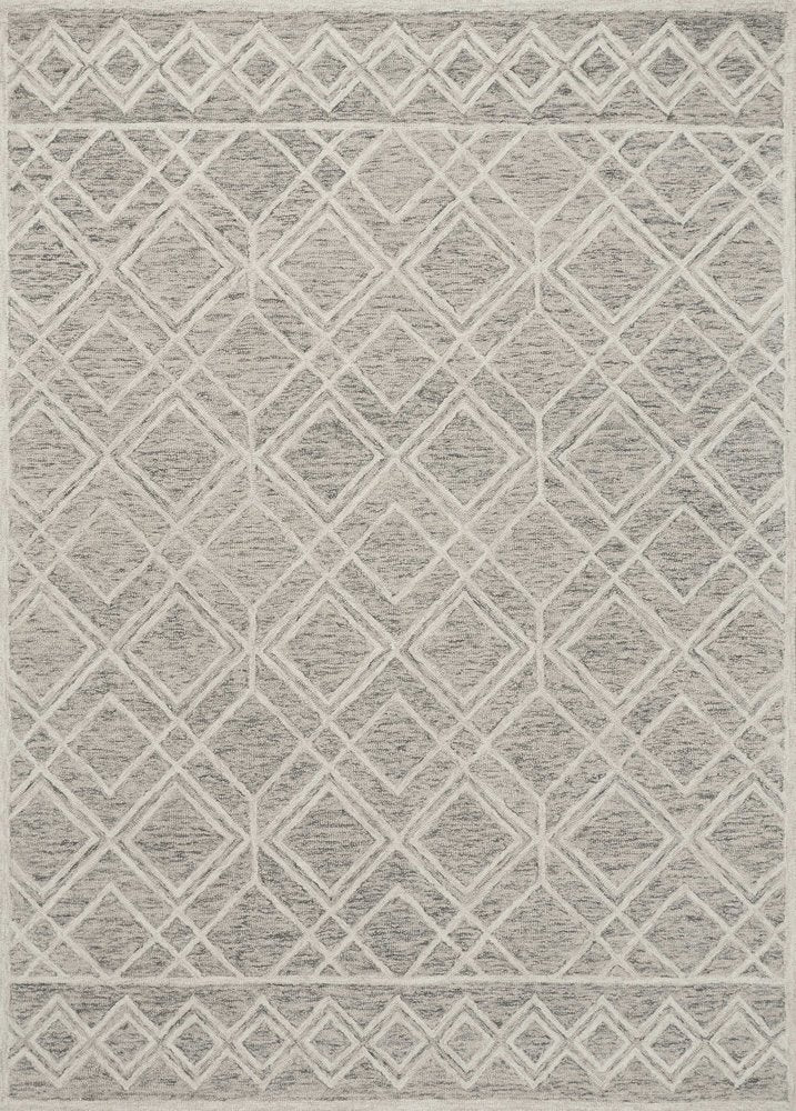 5' X 7' Sand Beige And Ivory Wool Geometric Hand Hooked Area Rug