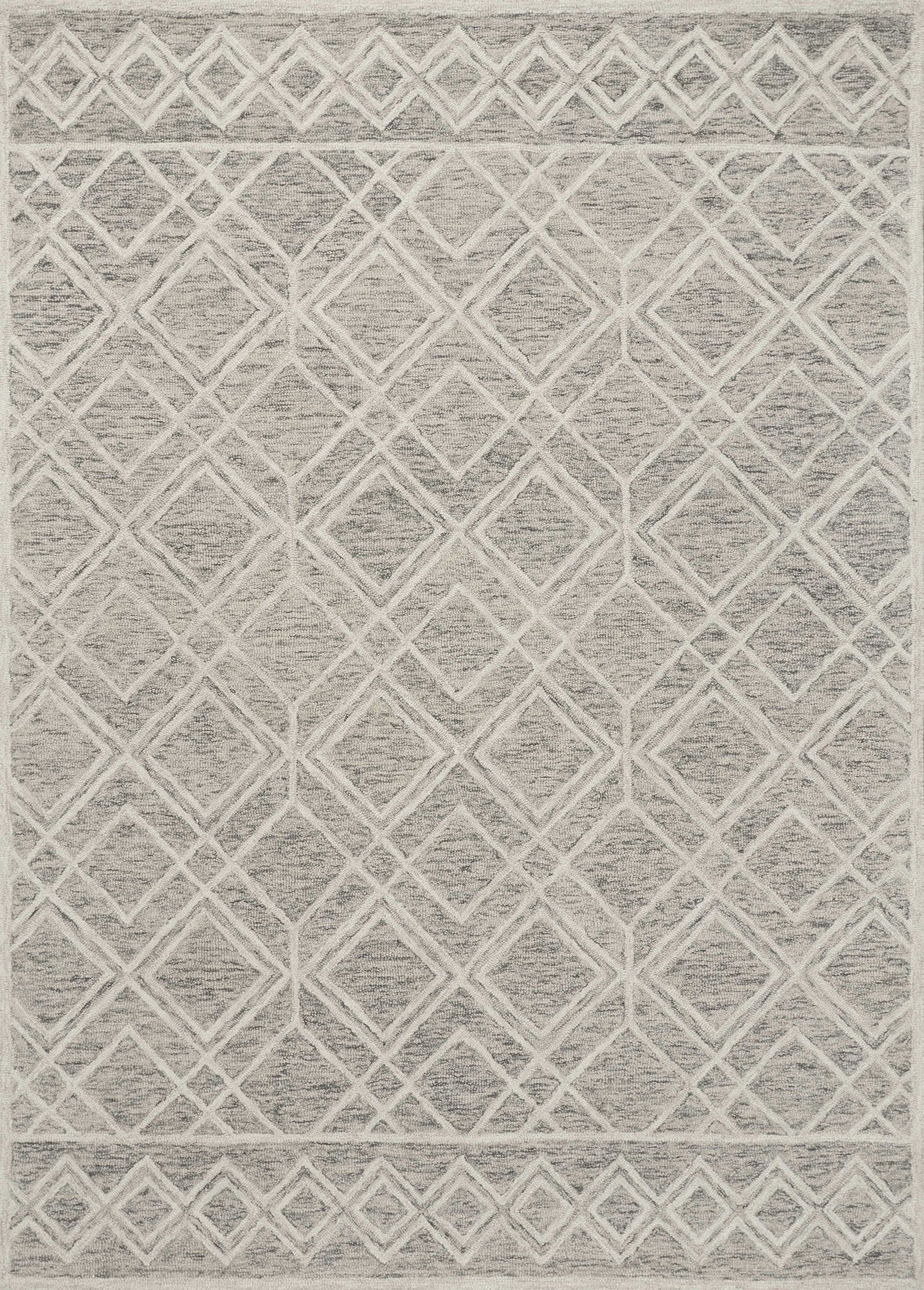 5' X 7' Sand Beige And Ivory Wool Geometric Hand Hooked Area Rug