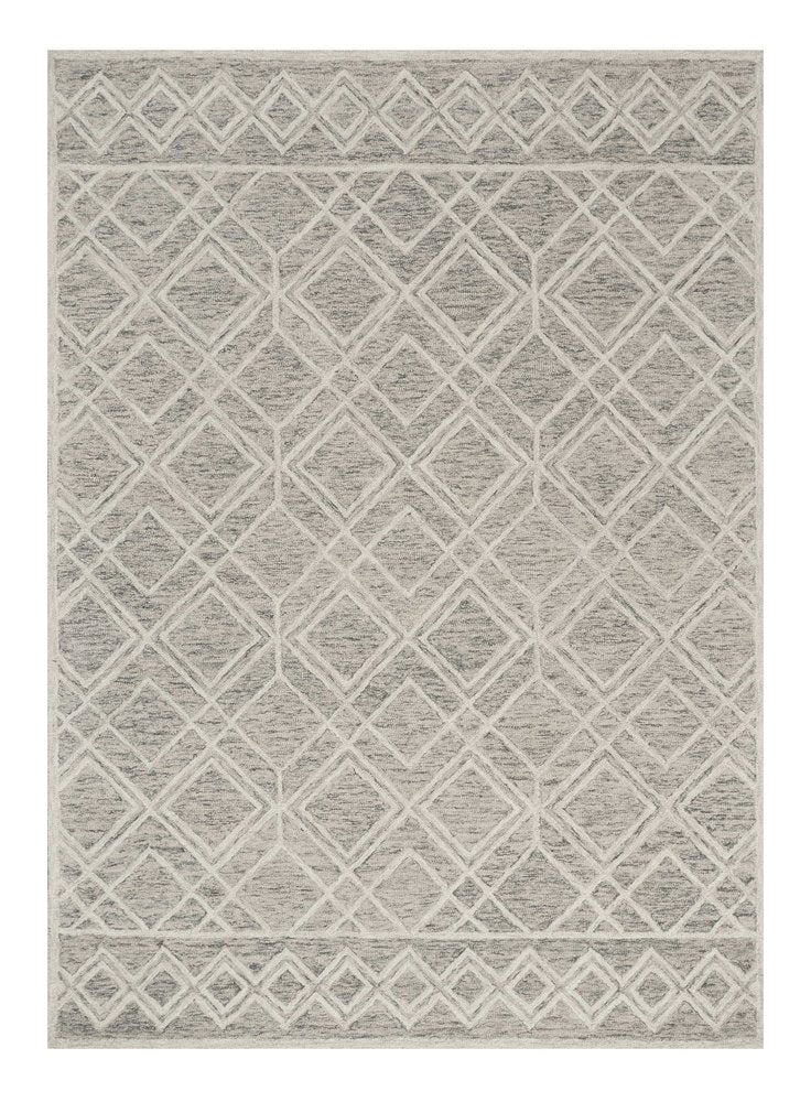 5' X 7' Sand Beige And Ivory Wool Geometric Hand Hooked Area Rug