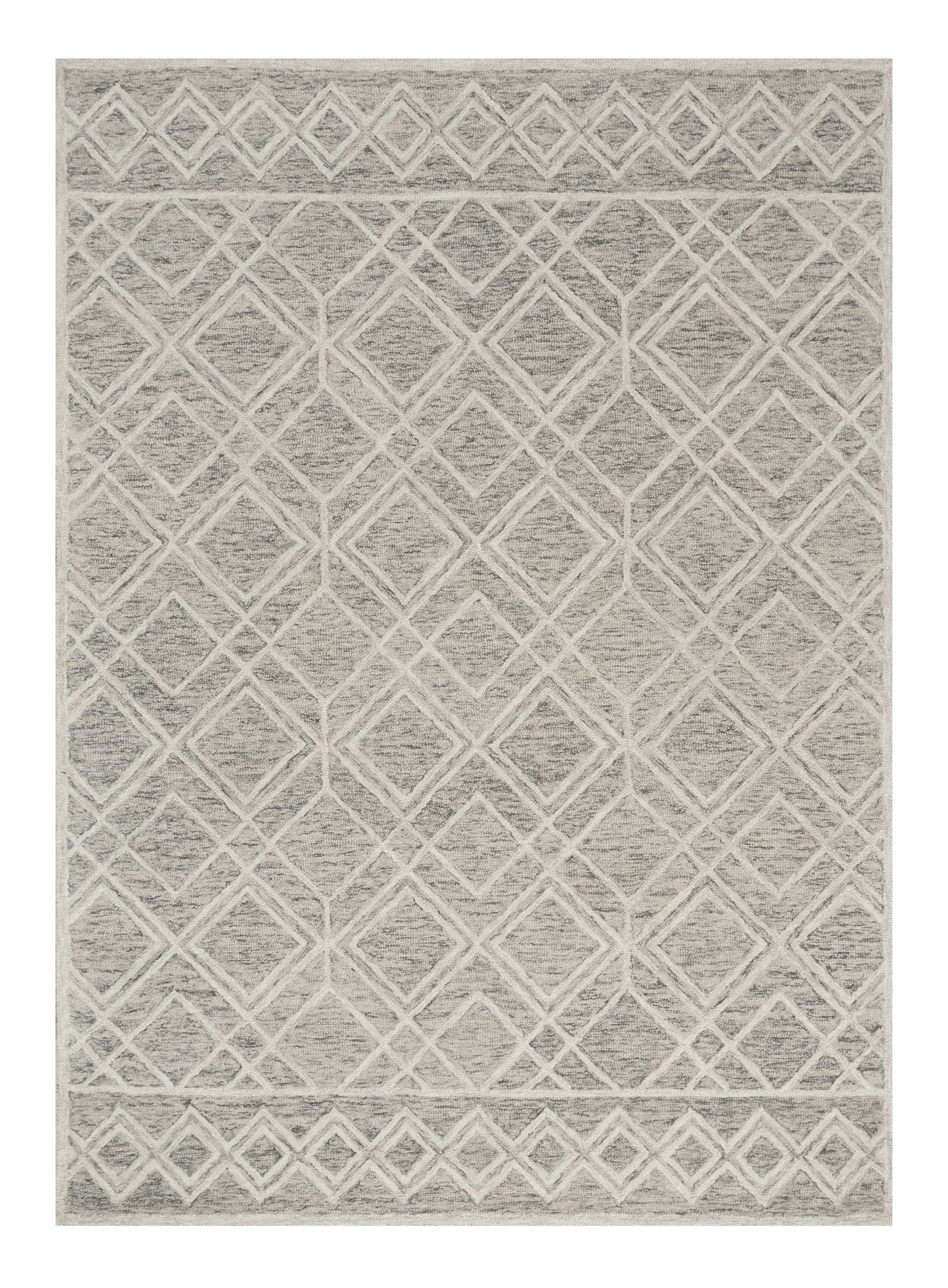 5' X 7' Sand Beige And Ivory Wool Geometric Hand Hooked Area Rug