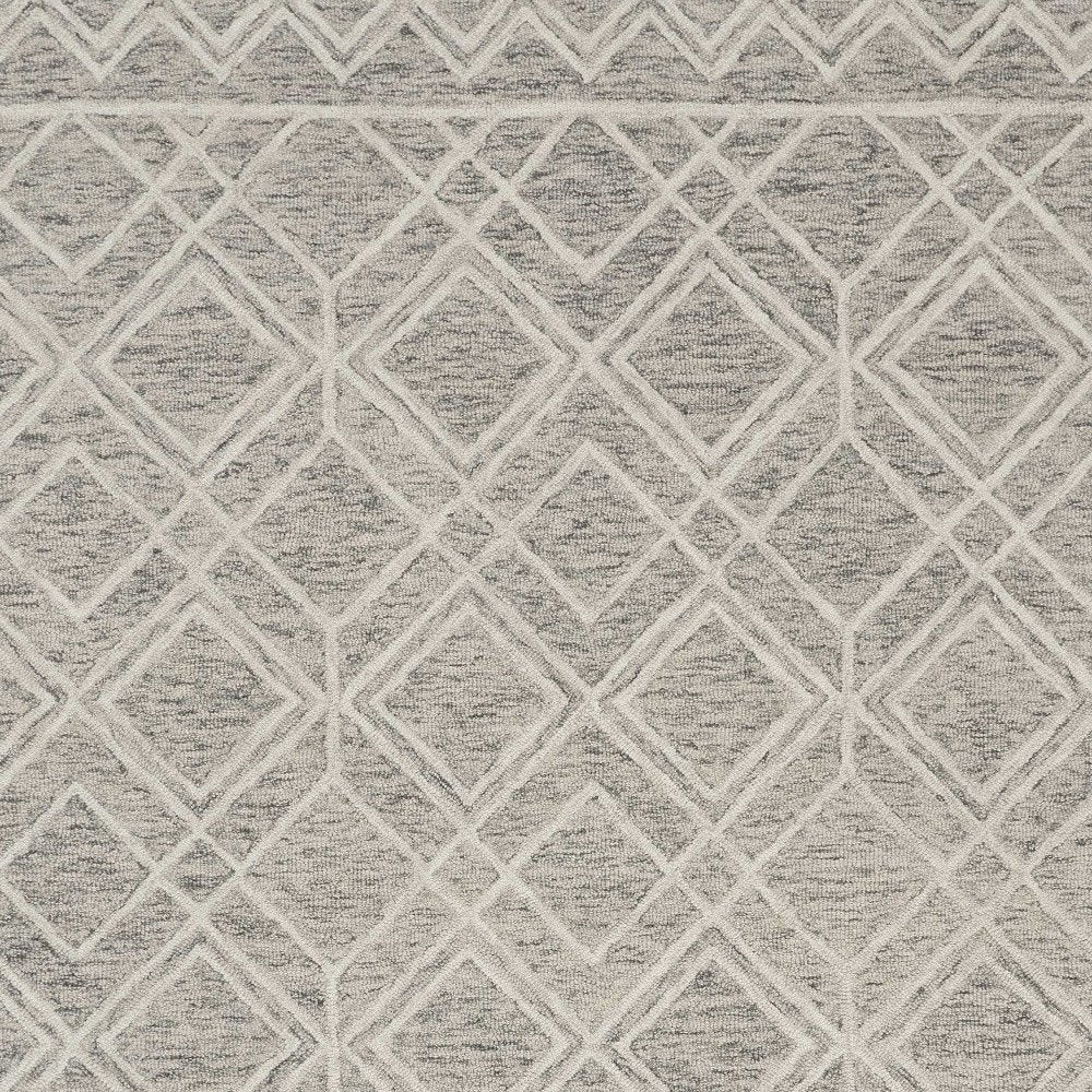 5' X 7' Sand Beige And Ivory Wool Geometric Hand Hooked Area Rug