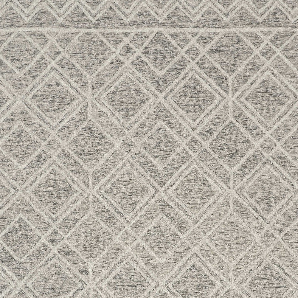 5' X 7' Sand Beige And Ivory Wool Geometric Hand Hooked Area Rug