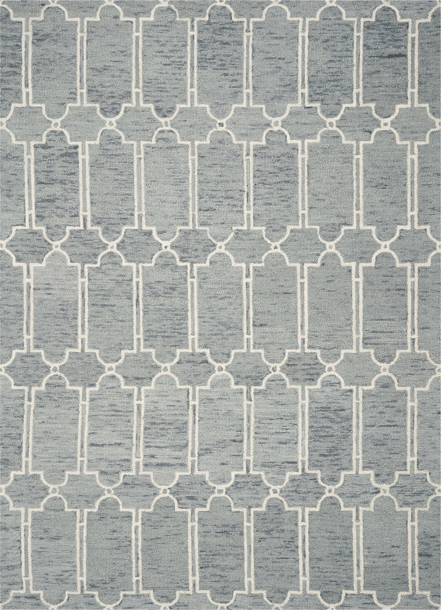 8' X 10' Slate Blue And Ivory Wool Geometric Hand Tufted Area Rug