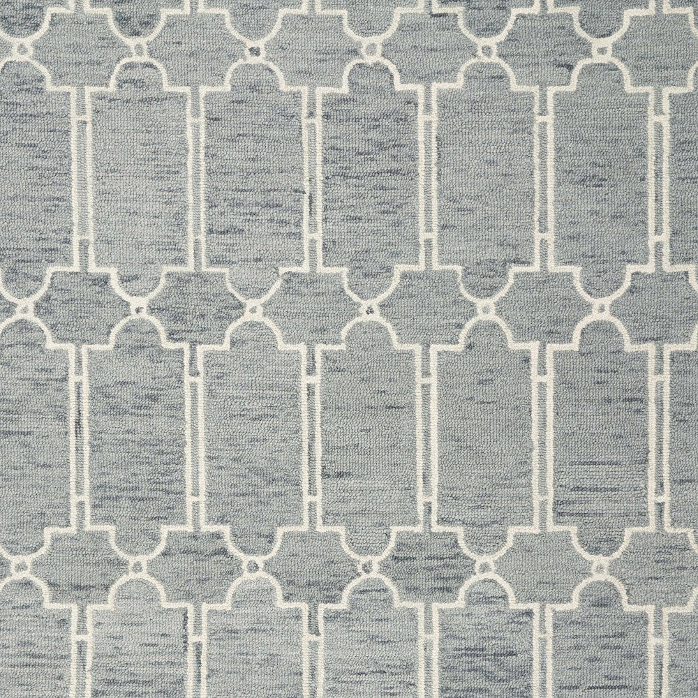 8' X 10' Slate Blue And Ivory Wool Geometric Hand Tufted Area Rug