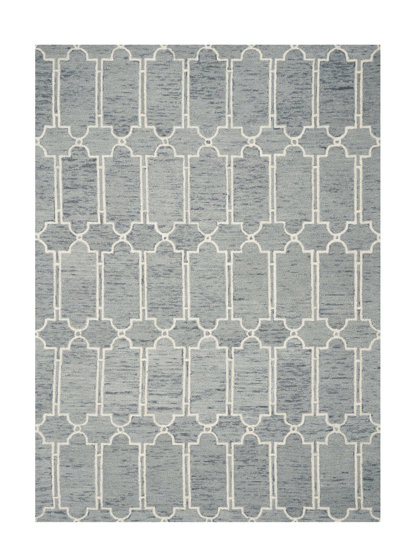 8' X 10' Slate Blue And Ivory Wool Geometric Hand Tufted Area Rug