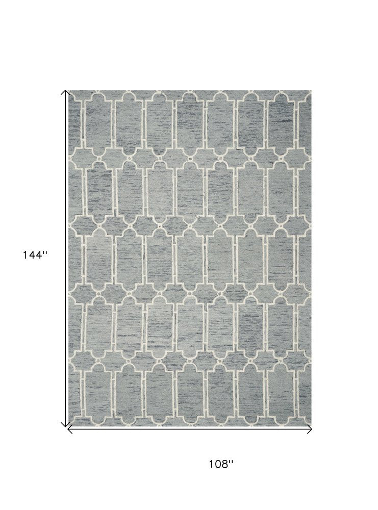 8' X 10' Slate Blue And Ivory Wool Geometric Hand Tufted Area Rug