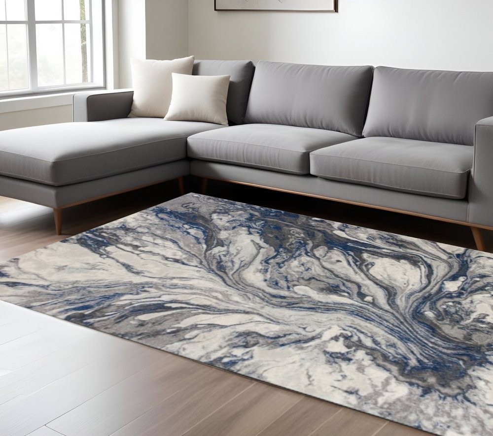 5' X 8' Blue And Gray Abstract Area Rug