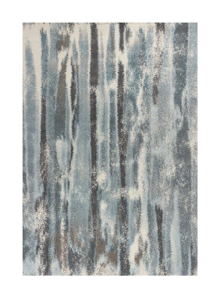 7' X 10' Teal Blue And White Abstract Distressed Area Rug