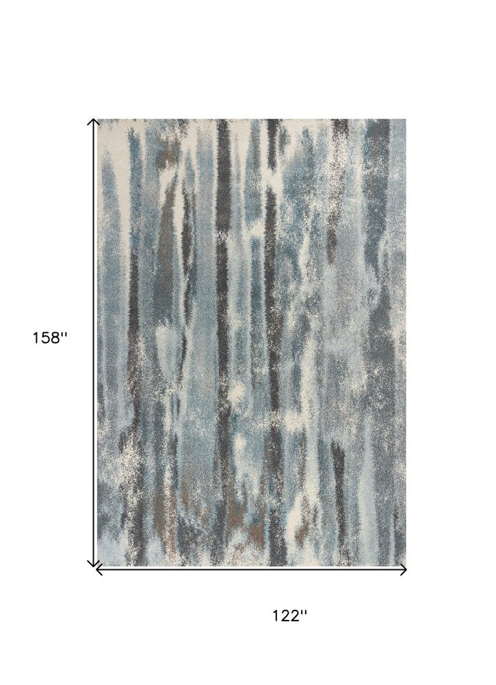 7' X 10' Teal Blue And White Abstract Distressed Area Rug