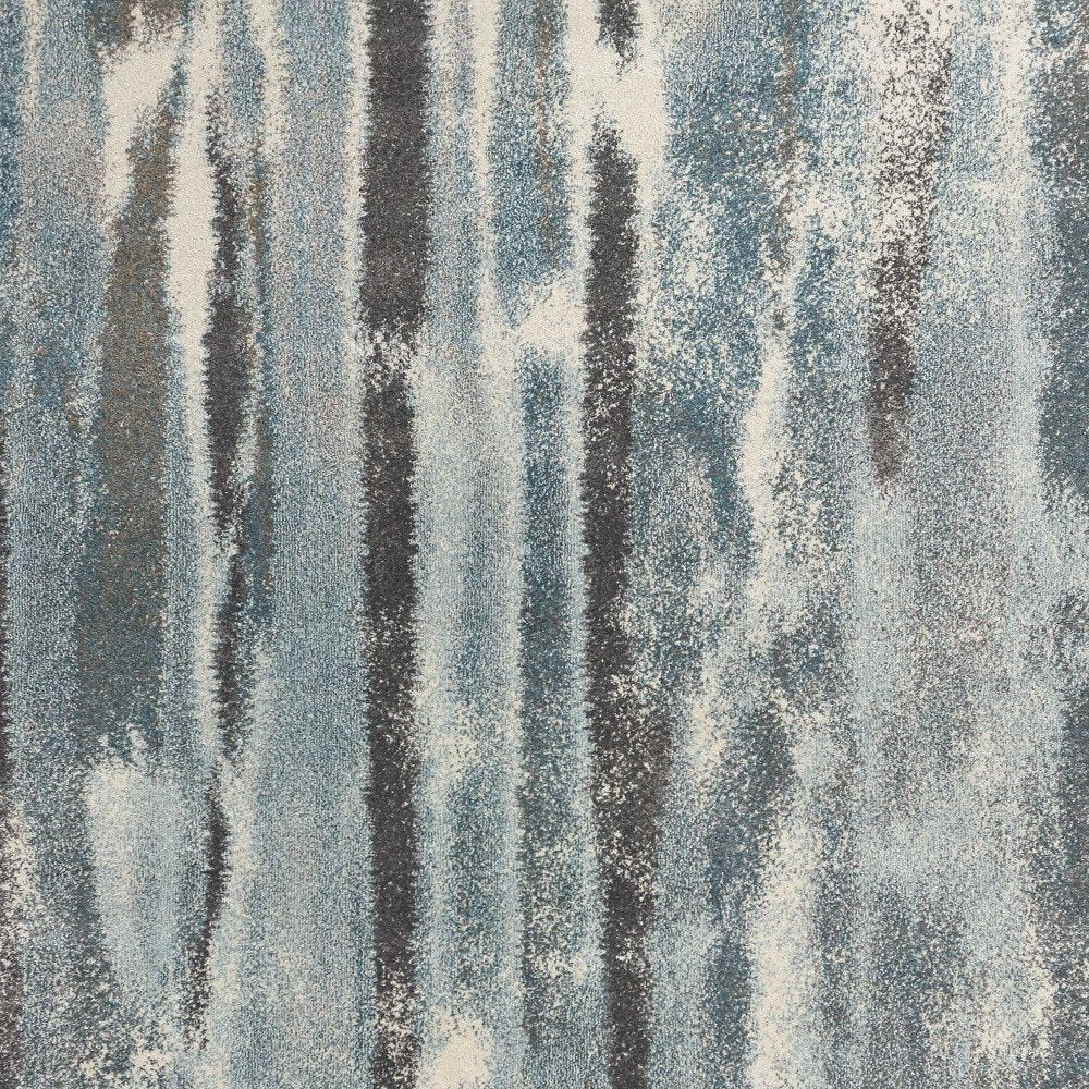 7' X 10' Teal Blue And White Abstract Distressed Area Rug