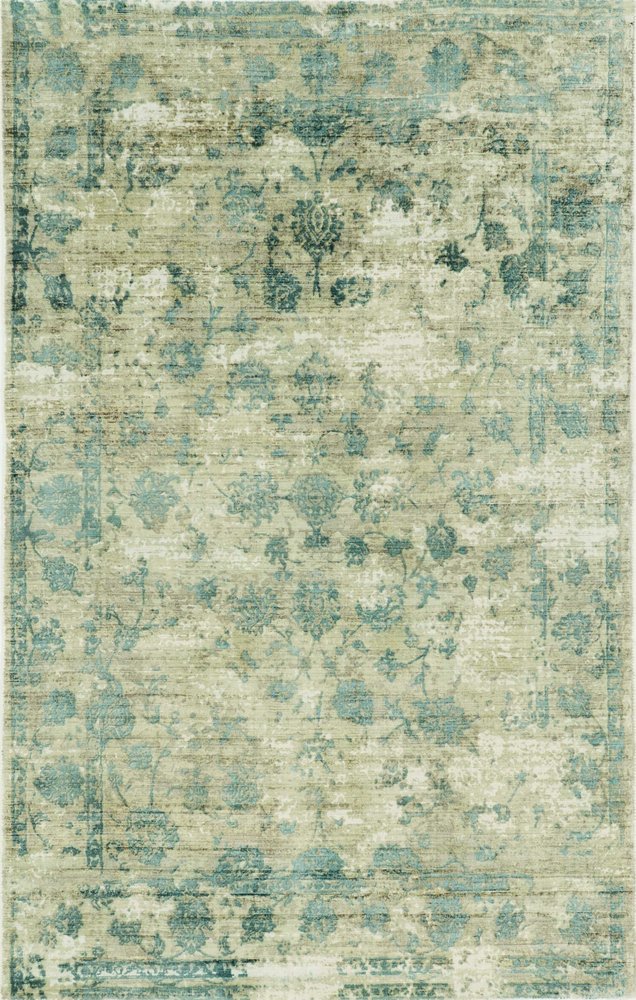 5' X 7' Beige And Blue Floral Medallion Hand Loomed Area Rug