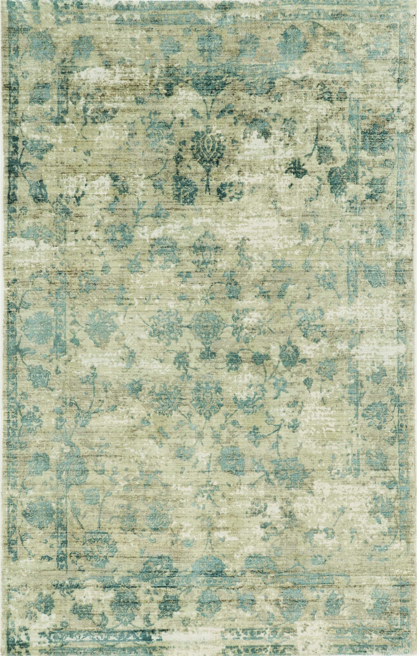5' X 7' Beige And Blue Floral Medallion Hand Loomed Area Rug