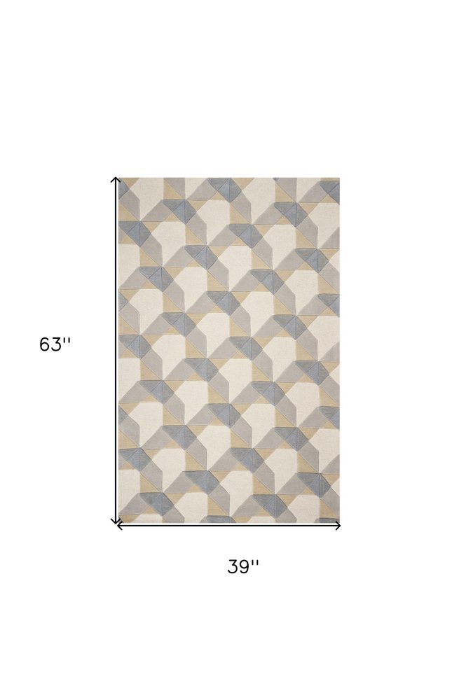 8' X 11' Ivory Gray And Cream Wool Geometric Hand Tufted Area Rug