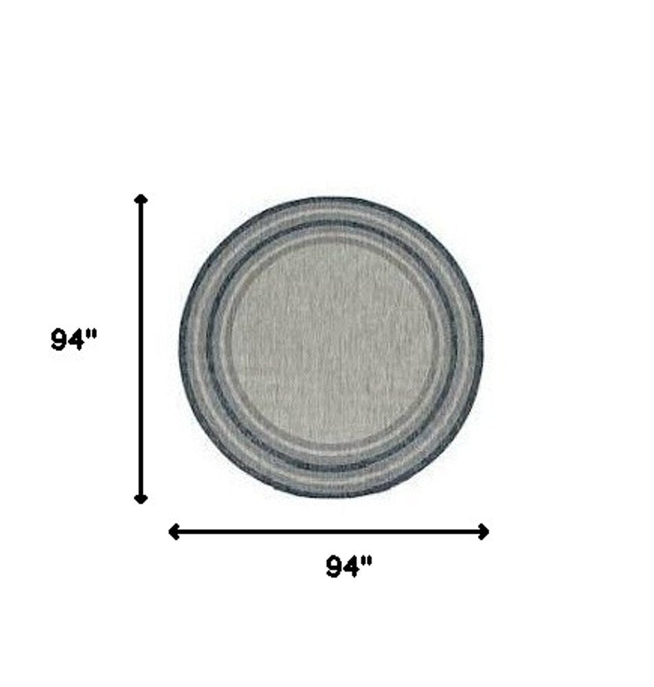 8' Blue And Gray Round Striped Indoor Outdoor Area Rug