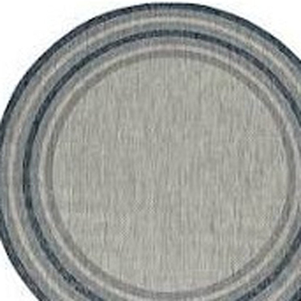 8' Blue And Gray Round Striped Indoor Outdoor Area Rug
