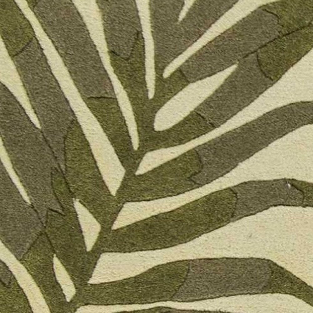 5' X 8' Ivory And Green Wool Botanical Leaves Hand Tufted Area Rug