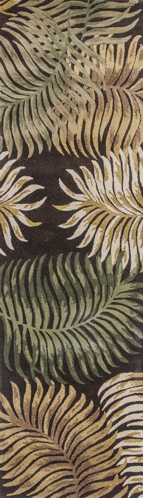 3' X 5' Espresso Beige And Green Wool Botanical Leaves Hand Tufted Area Rug