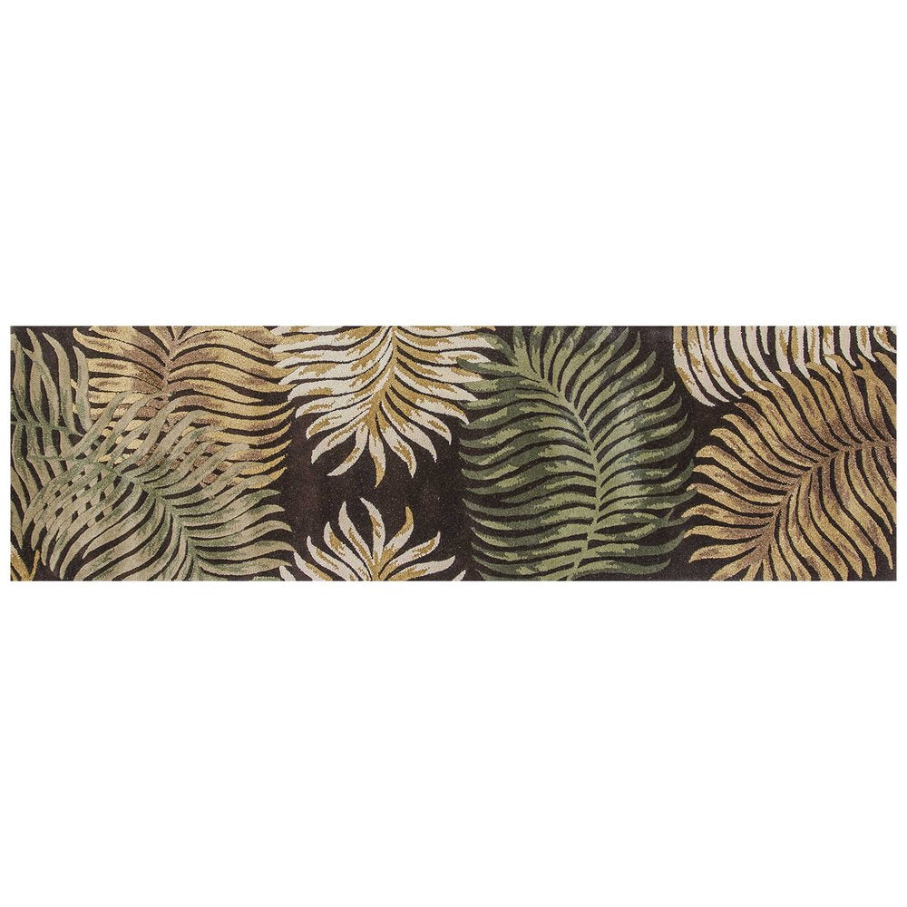 3' X 5' Espresso Beige And Green Wool Botanical Leaves Hand Tufted Area Rug