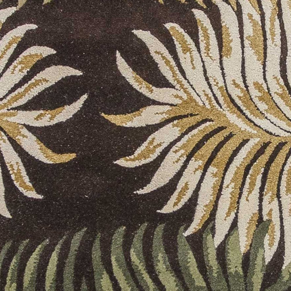 3' X 5' Espresso Beige And Green Wool Botanical Leaves Hand Tufted Area Rug