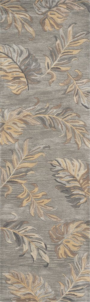 5' X 8' Gray And Taupe Wool Botanical Leaves Hand Tufted Area Rug