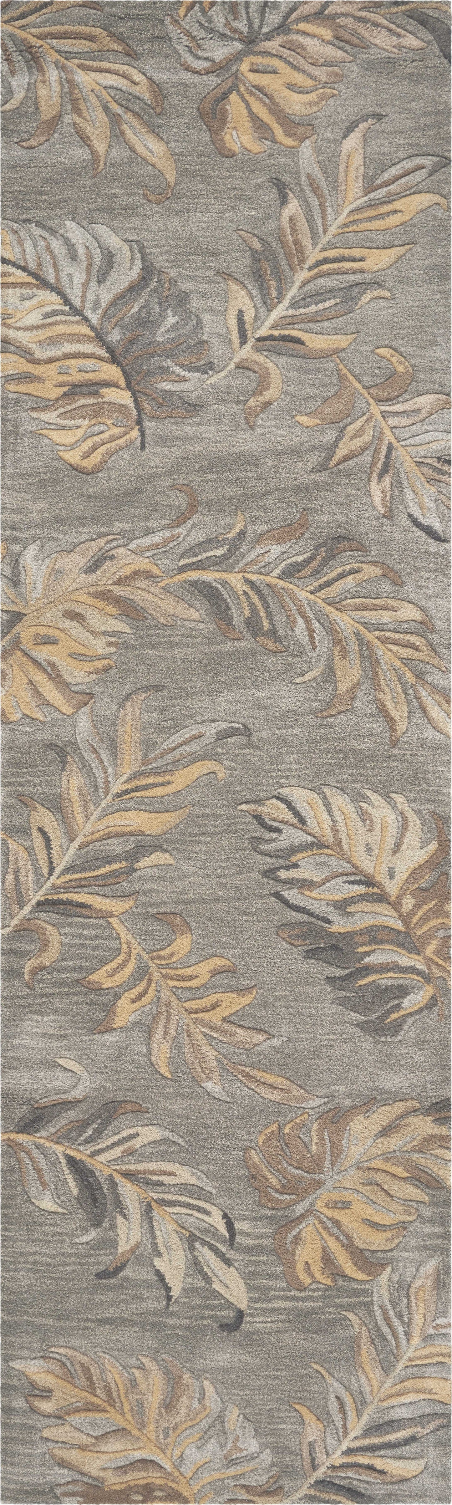 5' X 8' Gray And Taupe Wool Botanical Leaves Hand Tufted Area Rug