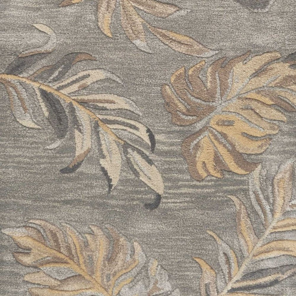 5' X 8' Gray And Taupe Wool Botanical Leaves Hand Tufted Area Rug