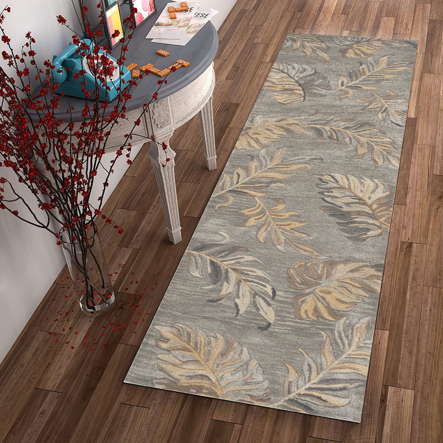 5' X 8' Gray And Taupe Wool Botanical Leaves Hand Tufted Area Rug