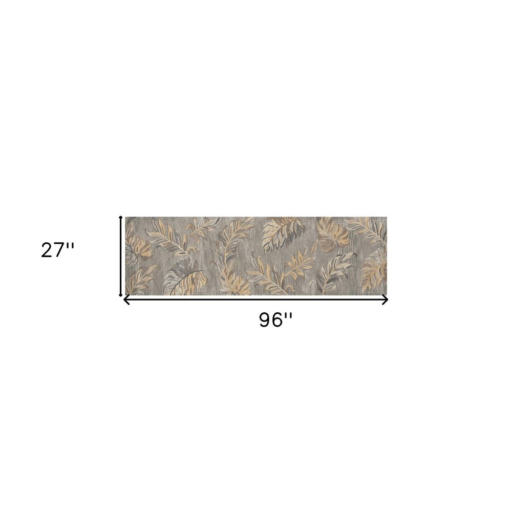 5' X 8' Gray And Taupe Wool Botanical Leaves Hand Tufted Area Rug