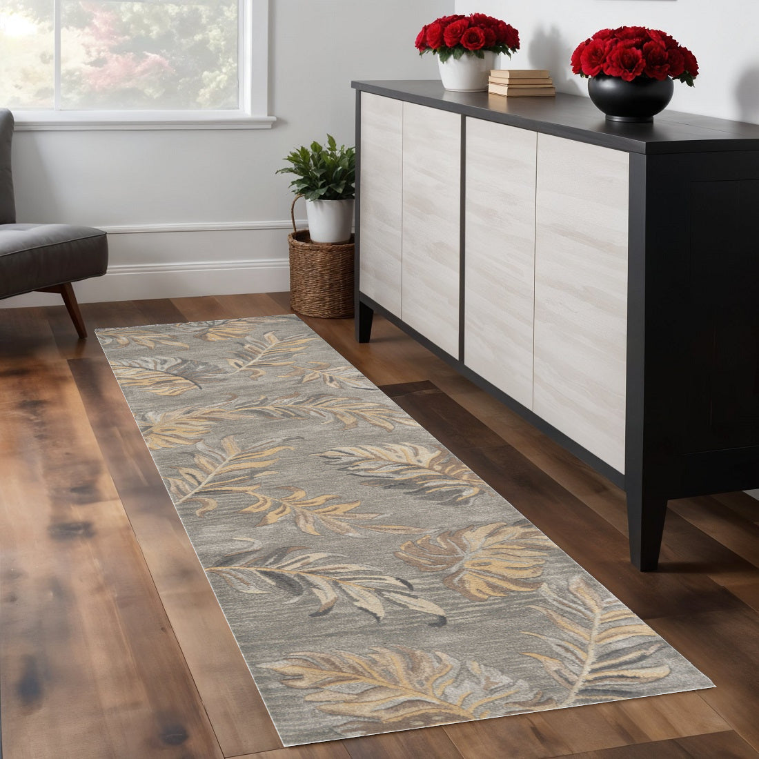 5' X 8' Gray And Taupe Wool Botanical Leaves Hand Tufted Area Rug